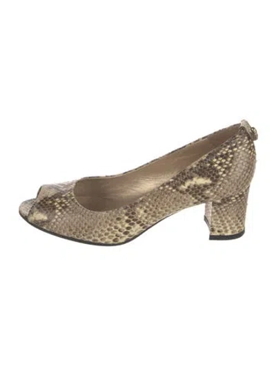 Pre-owned Stuart Weitzman Embossed Leather Animal Print Pumps In Brown