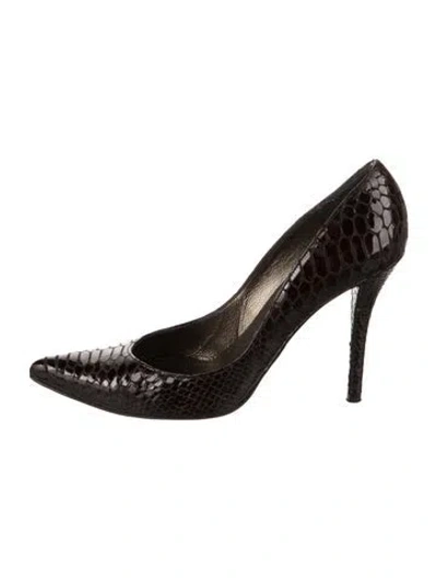 Pre-owned Stuart Weitzman Embossed Leather Animal Print Pumps In Brown