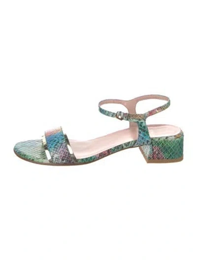 Pre-owned Stuart Weitzman Embossed Leather Animal Print Sandals In Green
