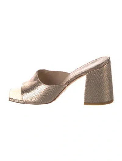 Pre-owned Stuart Weitzman Embossed Leather Animal Print Slides In Metallic/pink
