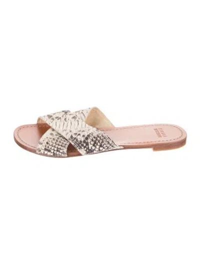 Pre-owned Stuart Weitzman Embossed Leather Animal Print Slides In Multi