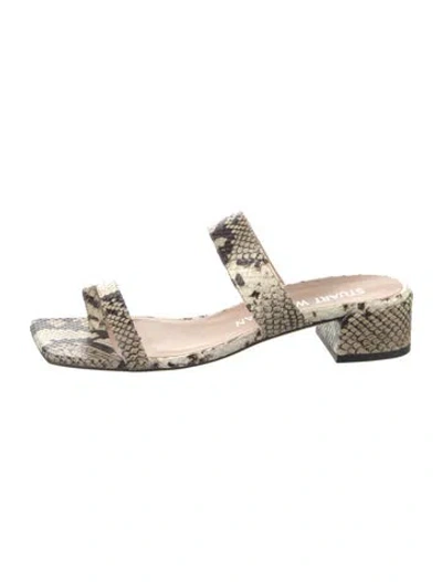 Pre-owned Stuart Weitzman Embossed Leather Animal Print Slides In Neutral