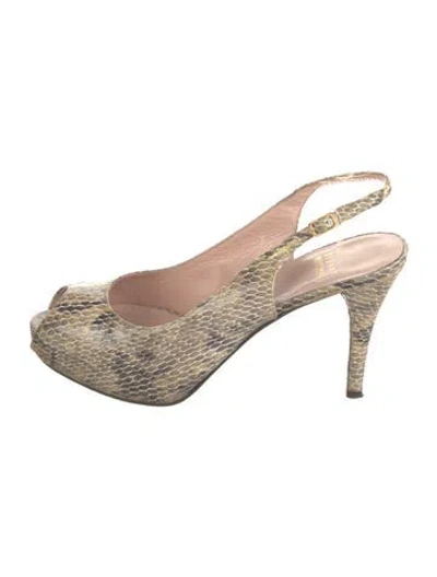 Pre-owned Stuart Weitzman Embossed Leather Animal Print Slingback Pumps In Multi