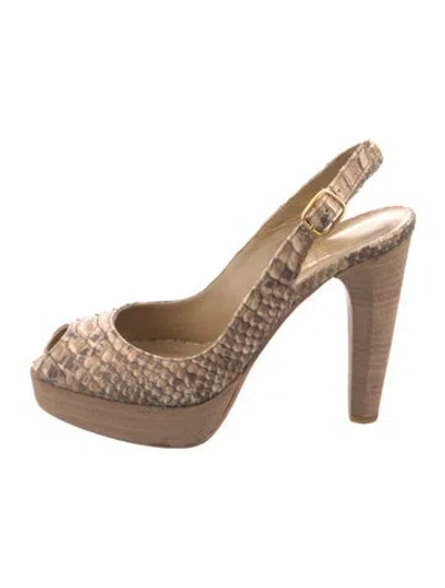 Pre-owned Stuart Weitzman Embossed Leather Animal Print Slingback Pumps In Neutral