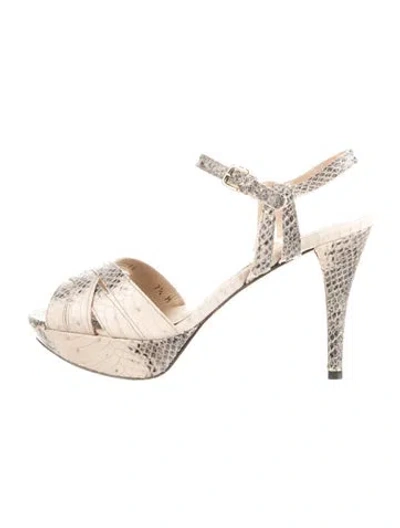 Pre-owned Stuart Weitzman Embossed Leather Animal Print Slingback Pumps In Neutral