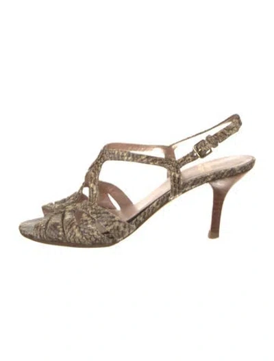 Pre-owned Stuart Weitzman Embossed Leather Animal Print Slingback Sandals In Neutral