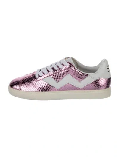 Pre-owned Stuart Weitzman Embossed Leather Animal Print Sneakers In Pink