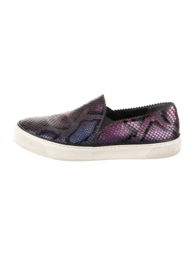 Pre-owned Stuart Weitzman Embossed Leather Animal Print Sneakers In Purple