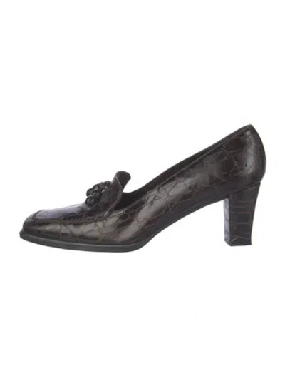 Pre-owned Stuart Weitzman Embossed Leather Beaded Accents Pumps In Brown