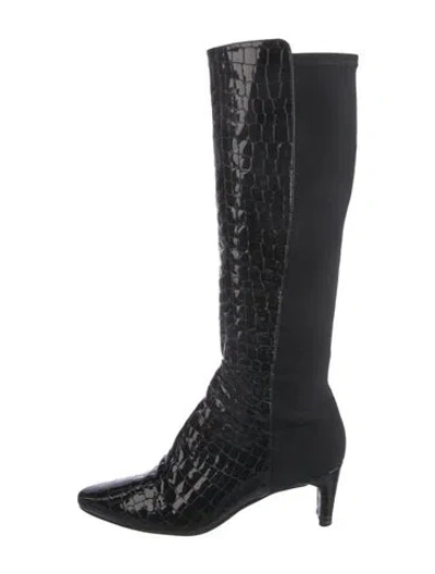 Pre-owned Stuart Weitzman Embossed Leather Boots In Black