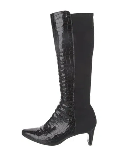 Pre-owned Stuart Weitzman Embossed Leather Boots In Black