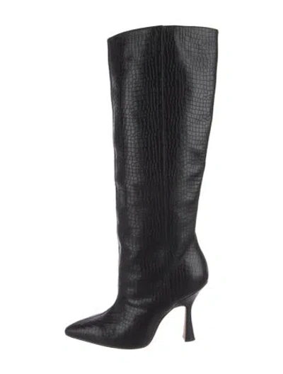 Pre-owned Stuart Weitzman Embossed Leather Boots In Black