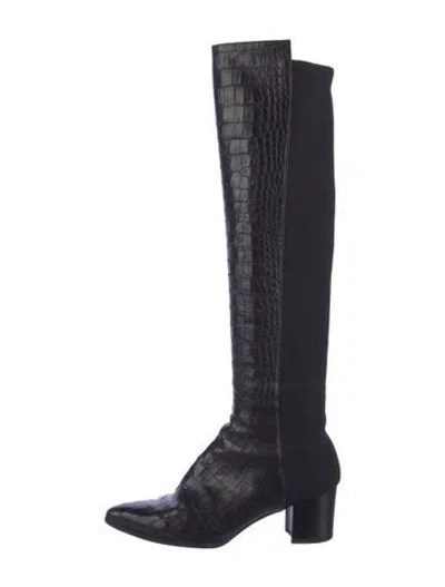Pre-owned Stuart Weitzman Embossed Leather Boots In Blue