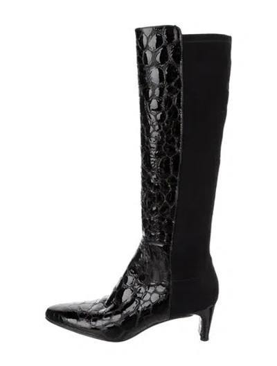 Pre-owned Stuart Weitzman Embossed Leather Boots In Brown
