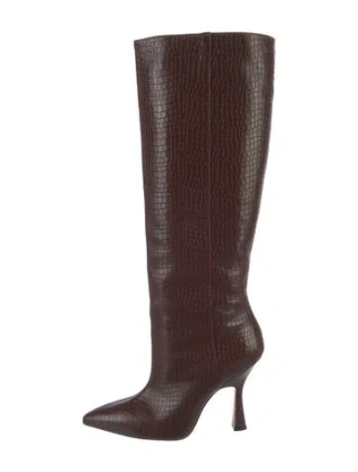Pre-owned Stuart Weitzman Embossed Leather Boots In Brown