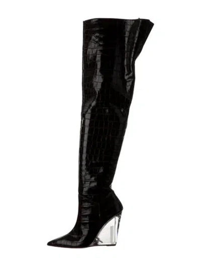 Pre-owned Stuart Weitzman Embossed Leather Boots W/ Tags In Black