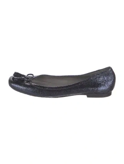 Pre-owned Stuart Weitzman Embossed Leather Bow Accents Flats In Blue