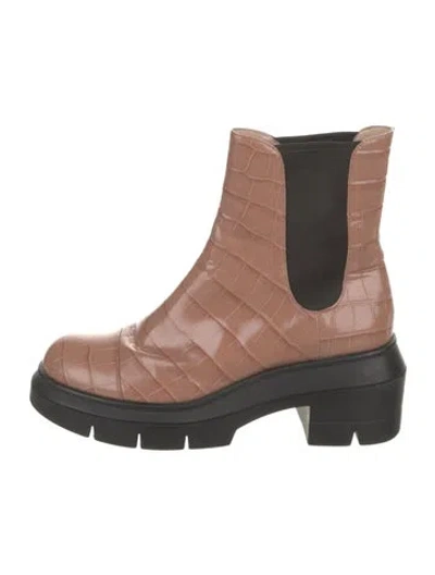 Pre-owned Stuart Weitzman Embossed Leather Chelsea Boots In Pink