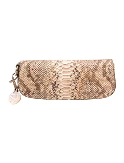 Pre-owned Stuart Weitzman Embossed Leather Clutch In Brown