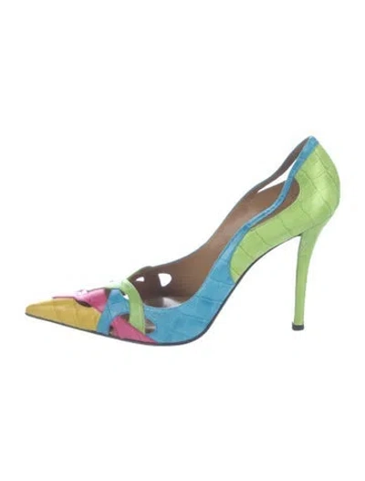 Pre-owned Stuart Weitzman Embossed Leather Colorblock Pattern Pumps In Blue/green