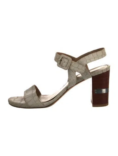 Pre-owned Stuart Weitzman Embossed Leather Colorblock Pattern Sandals In Neutral