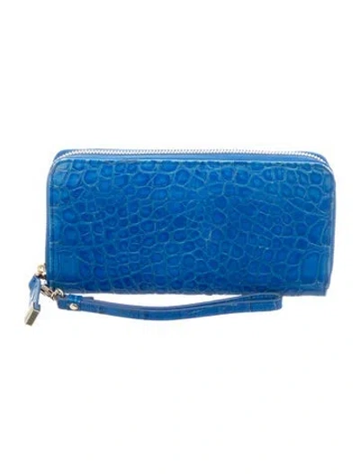 Pre-owned Stuart Weitzman Embossed Leather Continental Wallet In Blue