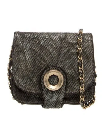 Pre-owned Stuart Weitzman Embossed Leather Crossbody Bag Vintage In Grey