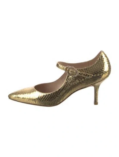 Pre-owned Stuart Weitzman Embossed Leather Crystal Embellishments Pumps