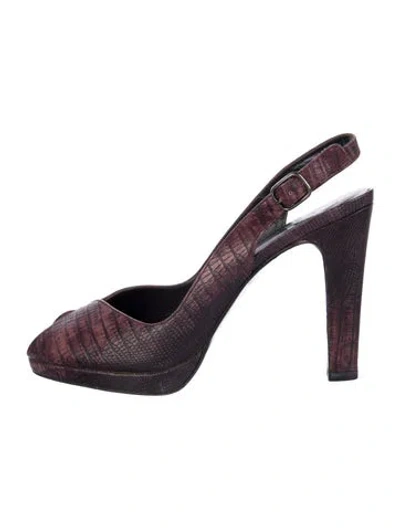 Pre-owned Stuart Weitzman Embossed Leather Distressed Accents Slingback Pumps In Brown