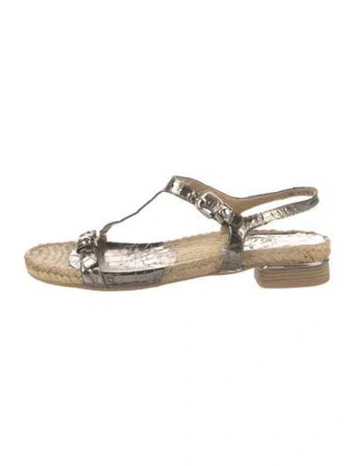 Pre-owned Stuart Weitzman Embossed Leather Espadrilles In Gold