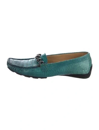 Pre-owned Stuart Weitzman Embossed Leather Loafers In Blue