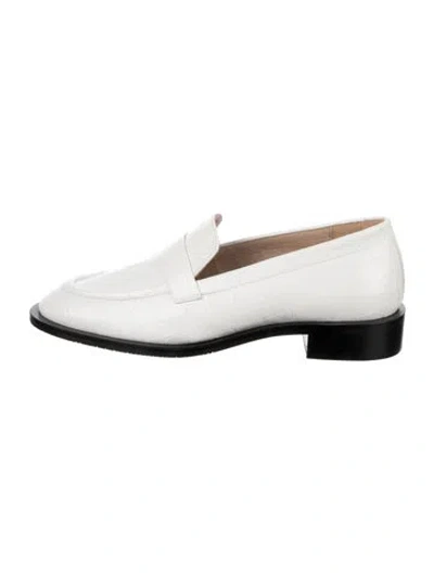 Pre-owned Stuart Weitzman Embossed Leather Loafers In White