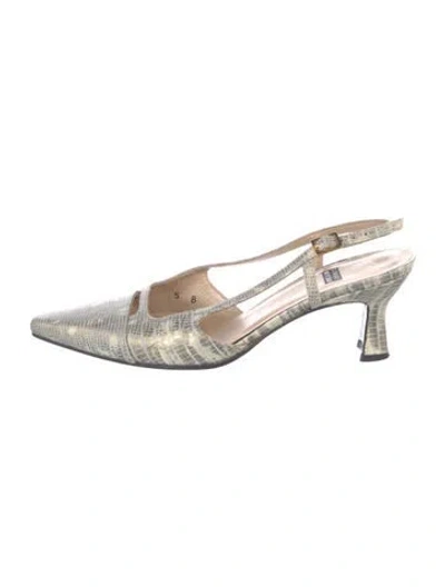 Pre-owned Stuart Weitzman Embossed Leather Printed Slingback Pumps
