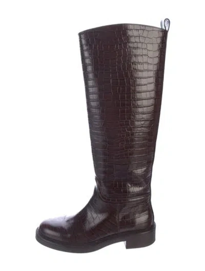 Pre-owned Stuart Weitzman Embossed Leather Riding Boots In Brown