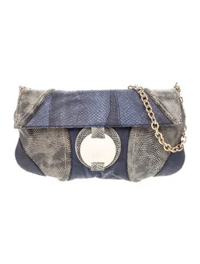 Pre-owned Stuart Weitzman Embossed Leather Shoulder Bag In Blue
