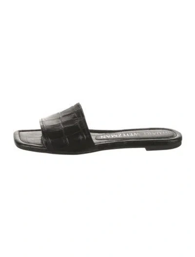 Pre-owned Stuart Weitzman Embossed Leather Slides In Black