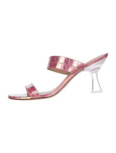 Pre-owned Stuart Weitzman Embossed Leather Slides In Pink