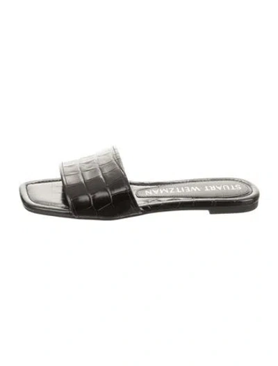 Pre-owned Stuart Weitzman Embossed Leather Slides In Silver
