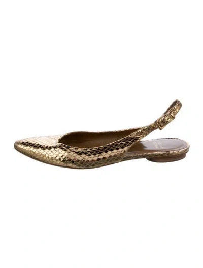 Pre-owned Stuart Weitzman Embossed Leather Slingback Flats In Gold