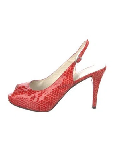 Pre-owned Stuart Weitzman Embossed Leather Slingback Pumps In Red