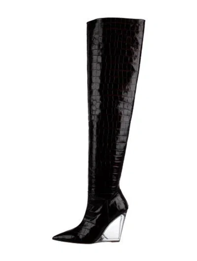 Pre-owned Stuart Weitzman Embossed Leather Sock Boots In Burgundy