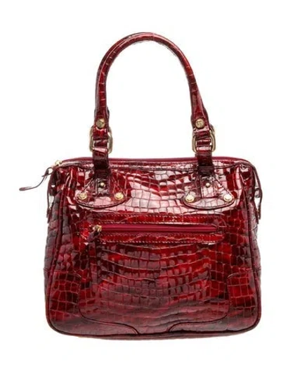 Pre-owned Stuart Weitzman Embossed Leather Top Handle Bag In Burgundy