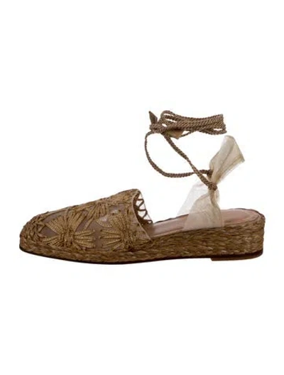 Pre-owned Stuart Weitzman Embroidered Accent Espadrilles In Neutral