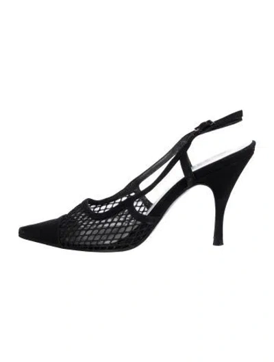 Pre-owned Stuart Weitzman Embroidered Accent Slingback Pumps In Black