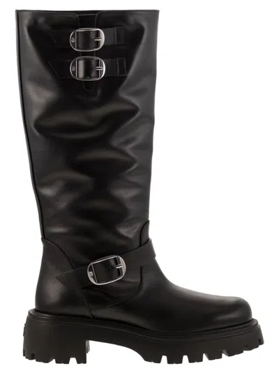 Stuart Weitzman 'emerson' Black Chunky Sole Boots With Logo