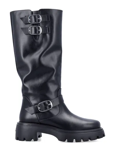 Stuart Weitzman 'emerson' Black Chunky Sole Boots With Logo