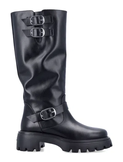 Stuart Weitzman 'emerson' Black Chunky Sole Boots With Logo