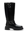 STUART WEITZMAN STUART WEITZMAN, EMERSON MOTO BOOT, STIEFEL UND STIEFELETTEN, SCHWARZ, GLATTES KALBSLEDER