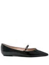 Stuart Weitzman Emilia Leather Mary Jane Point-toe Flats In Black
