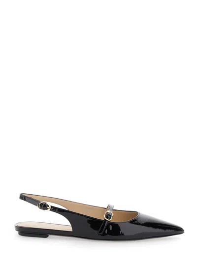 Stuart Weitzman Emilia Black Slingback Sandals With Adjustable Strap Closure In Patent Leather Woman